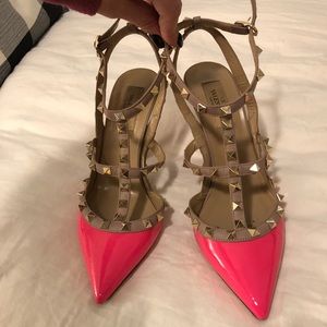 Valentino Rockstud Neon Pink Pumps